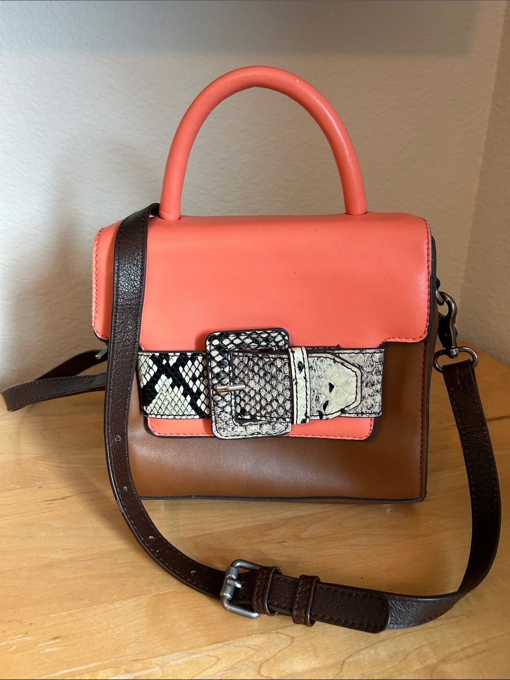 Christian Lacroix Top-Handle Satchel with Snake-Print Buckle